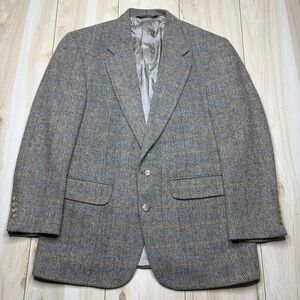 Lands End Harris Tweed Herringbone Windowpane Thick Wool Sport Coat Mens 42R